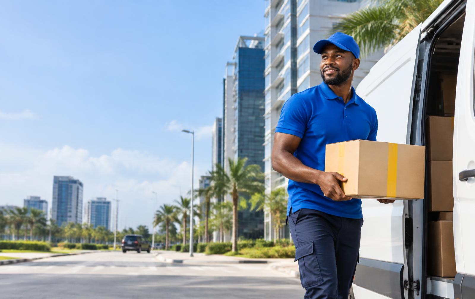 Professional courier preparing a parcel delivery in Lagos
